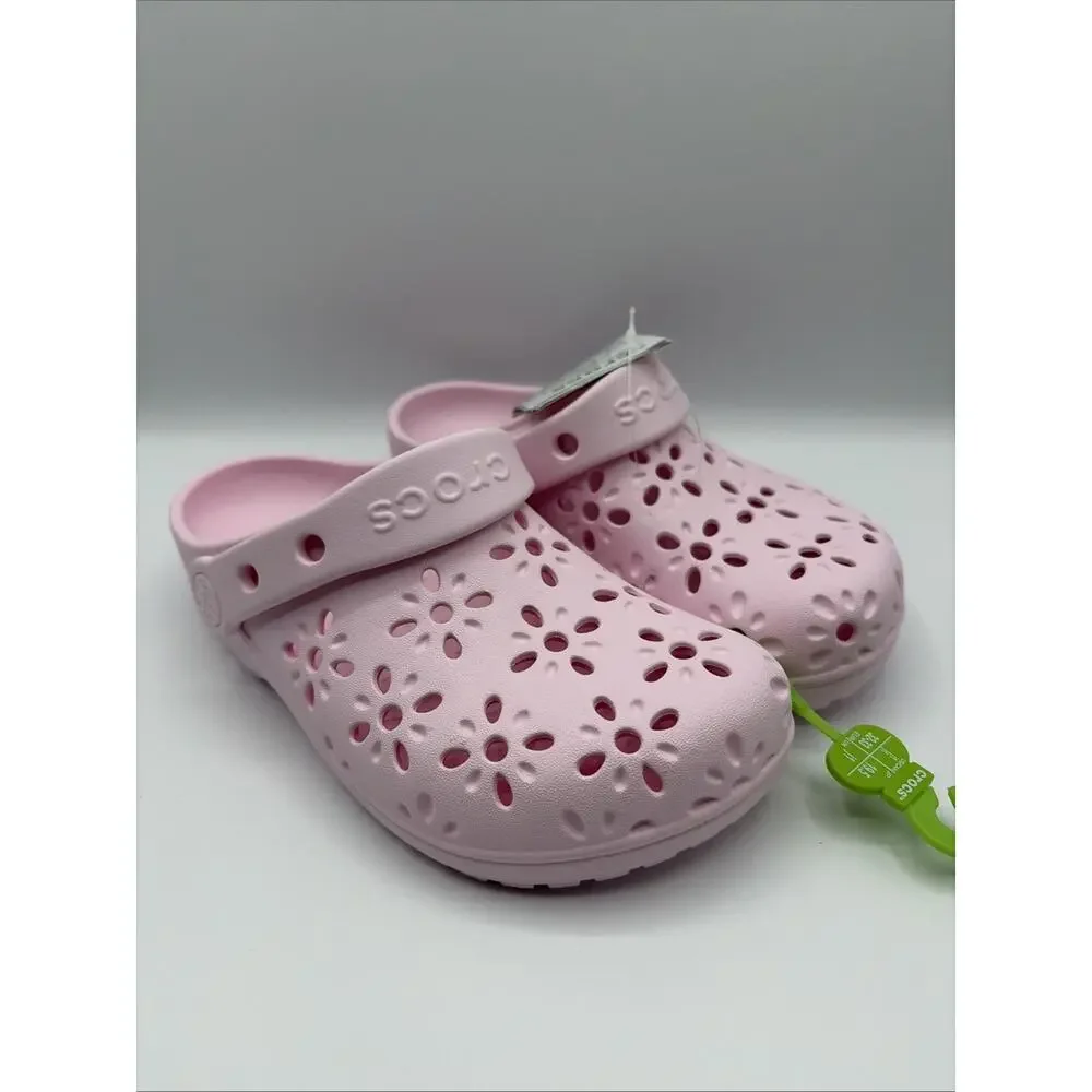 Crocs Floral Cut Classic Clog Light Pink Sandal Kids Size J 1 EUR 33 NWT